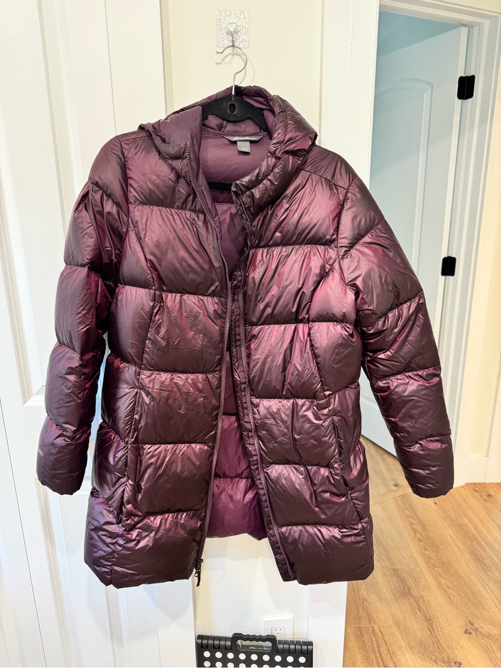 Eddie Bauer Shiny Plum Quilted Long Puffer Coat